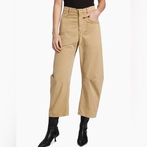 Nili Lotan Shon Khaki Cotton Twill Pants Wide Leg Barrel Size 4